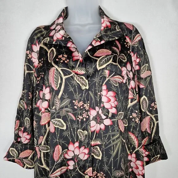 Tuckernuck Womens M Bamboo Black Floral Midi Shirt Dress Round Slits Hem Peasant - Picture 10 of 16